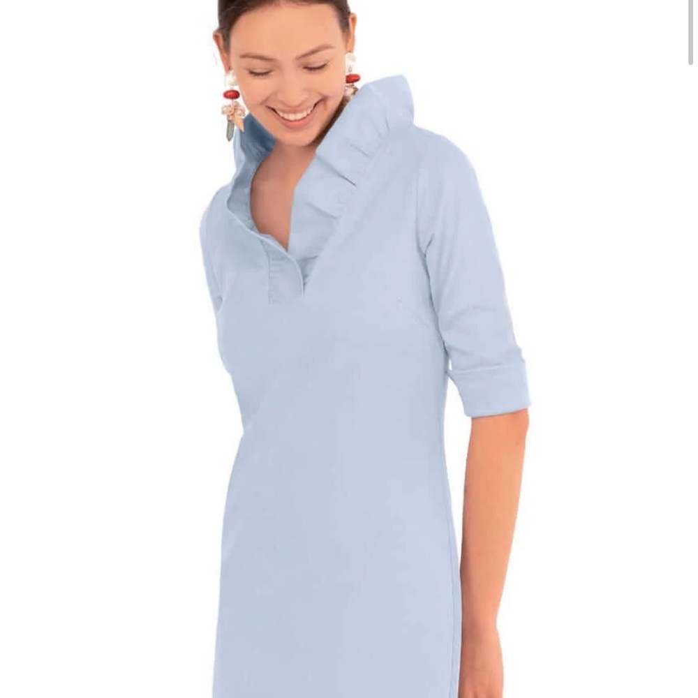 Light Blue Ruffle Collar Dress